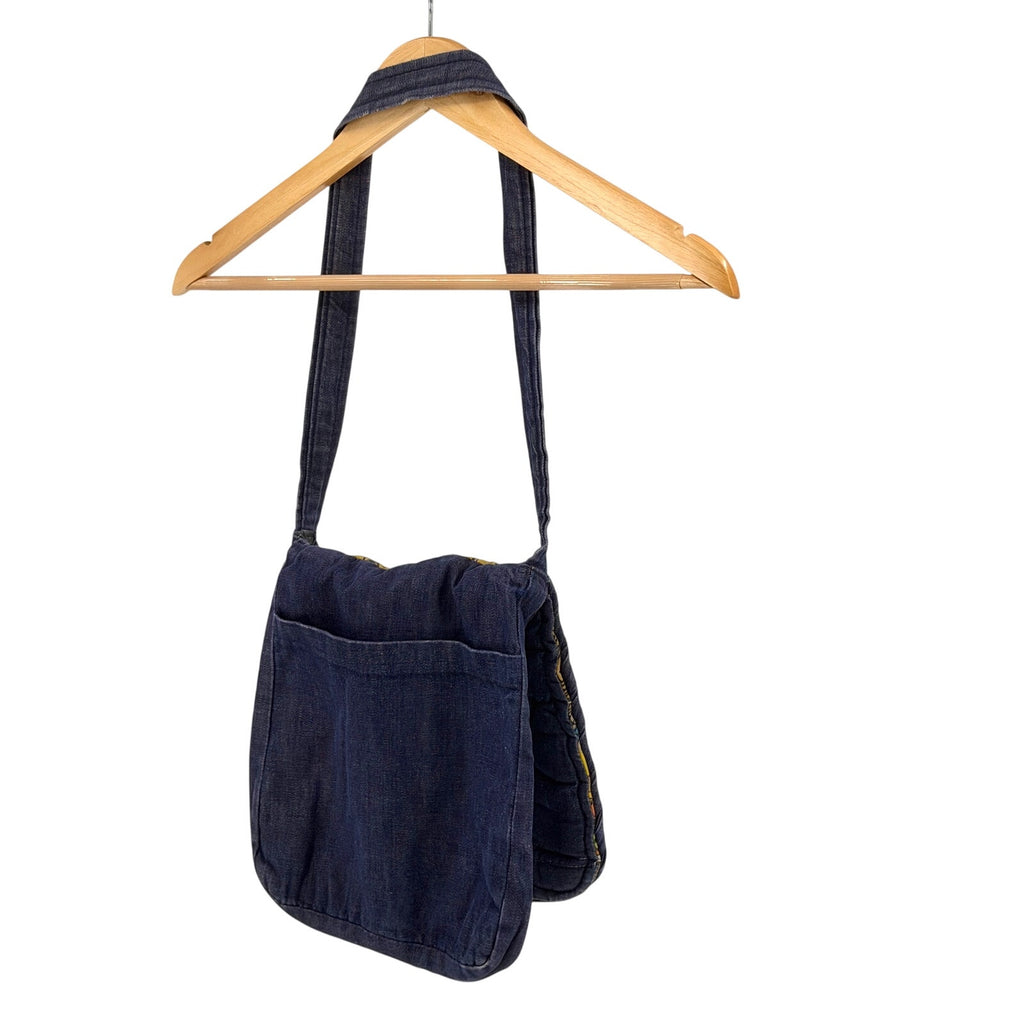 Vintage 70s Custom Denim Bremen Town Musicians Novelty Print Flap Shoulder Bag