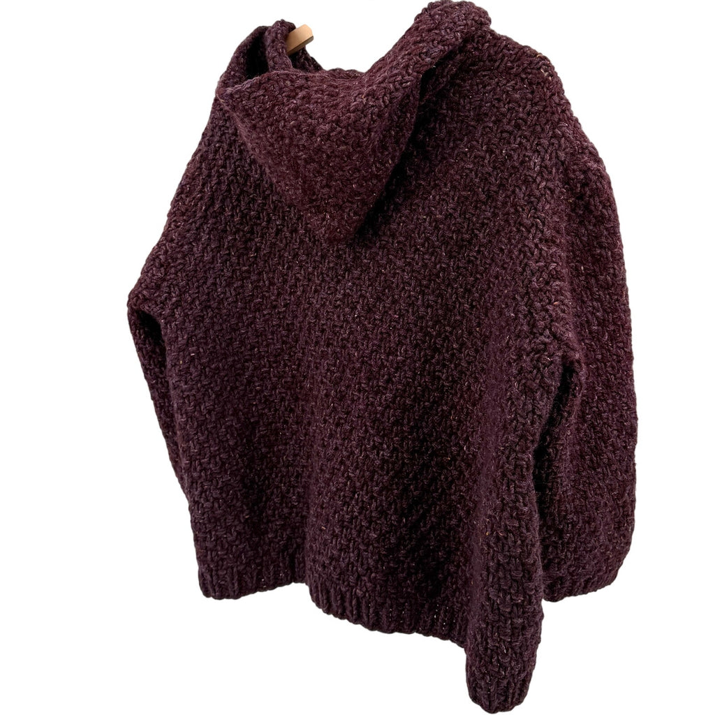 Vintage 90s Custom Knit Purple 100% Wool Hooded Steel Zip Cardigan Sweater