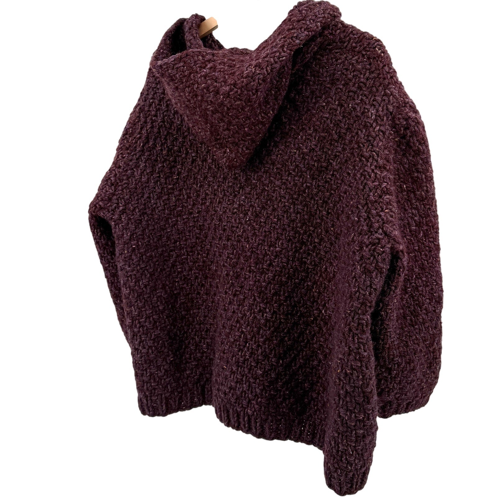Vintage 90s Custom Knit Purple 100% Wool Hooded Steel Zip Cardigan Sweater