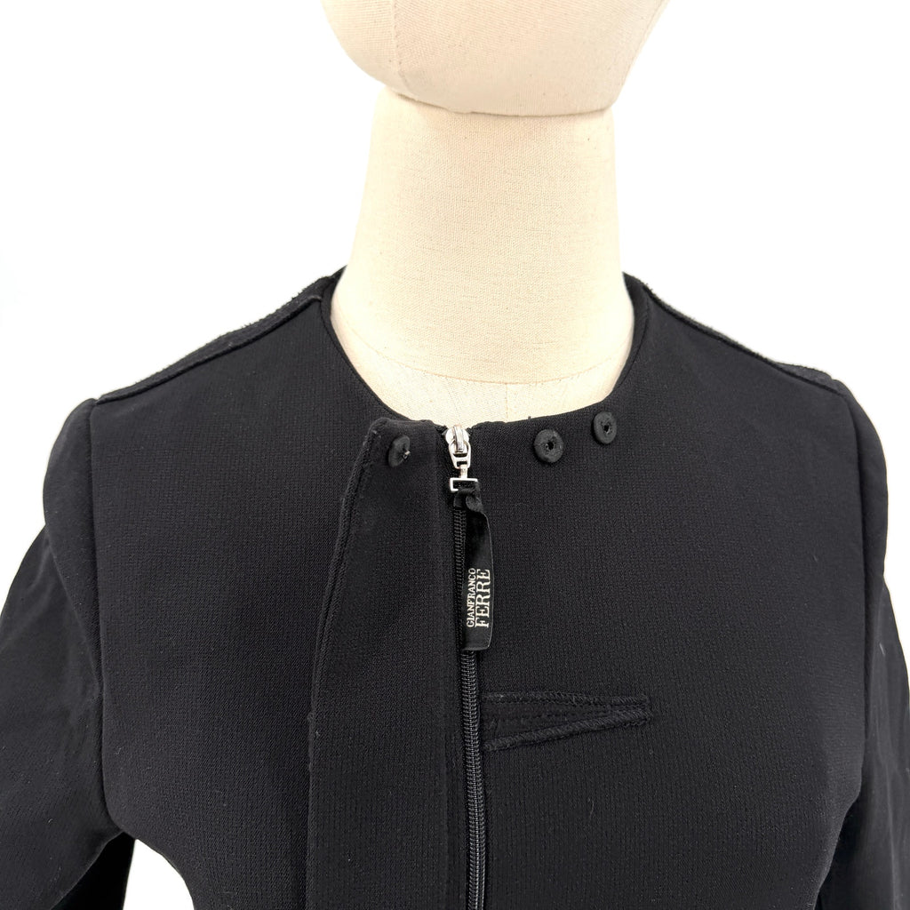 Vintage Y2K Gianfranco Ferre Black Technical Structured Peplum Zip Jacket