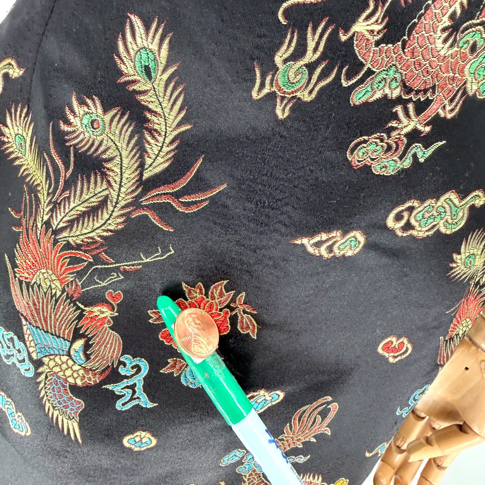 Vintage Y2K Lian Lin Black Metallic Dragon Phoenix Cheongsam Qipao Maxi Dress