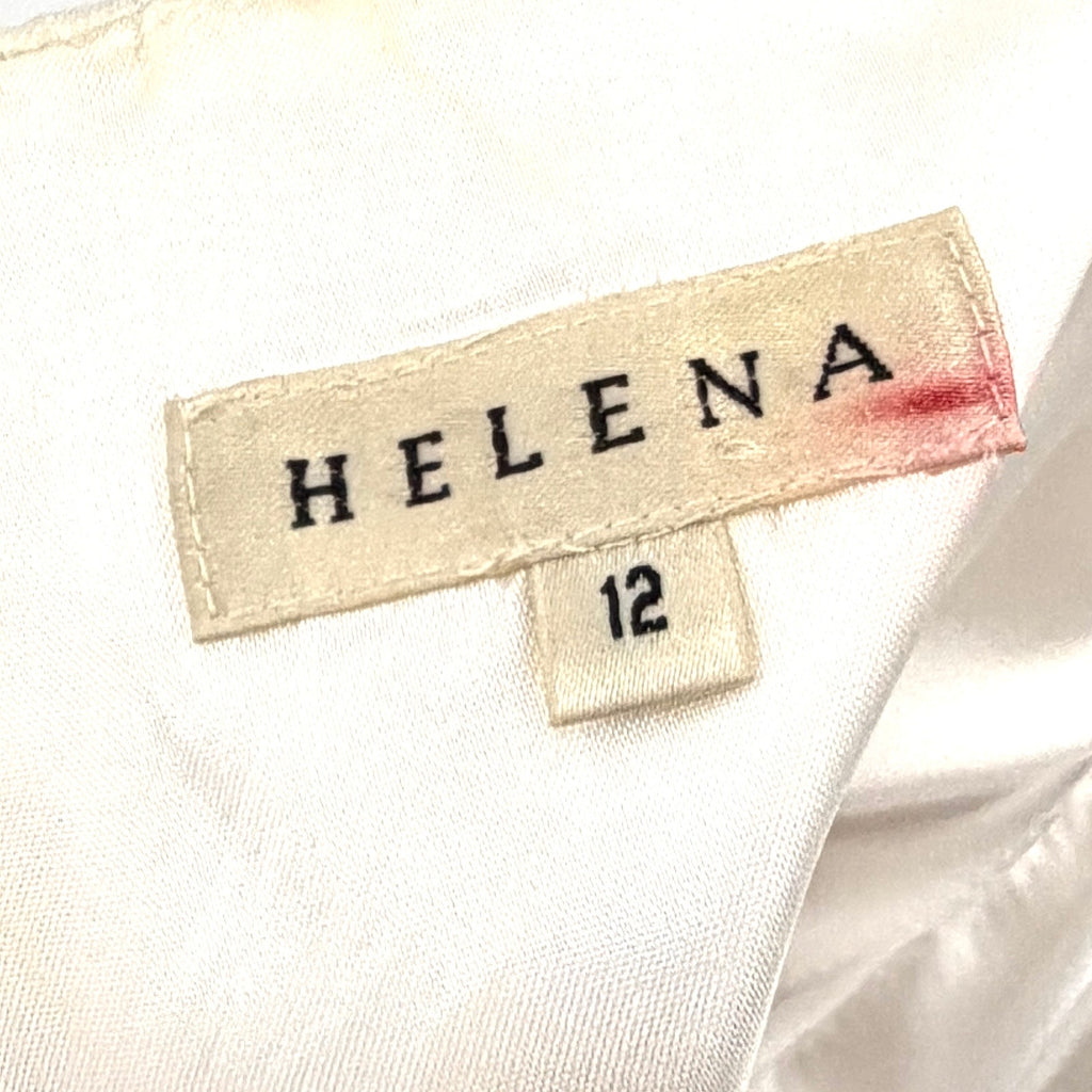 Vintage 90s Helena White 100% Silk Garden Party Handpainted Strapless Dress