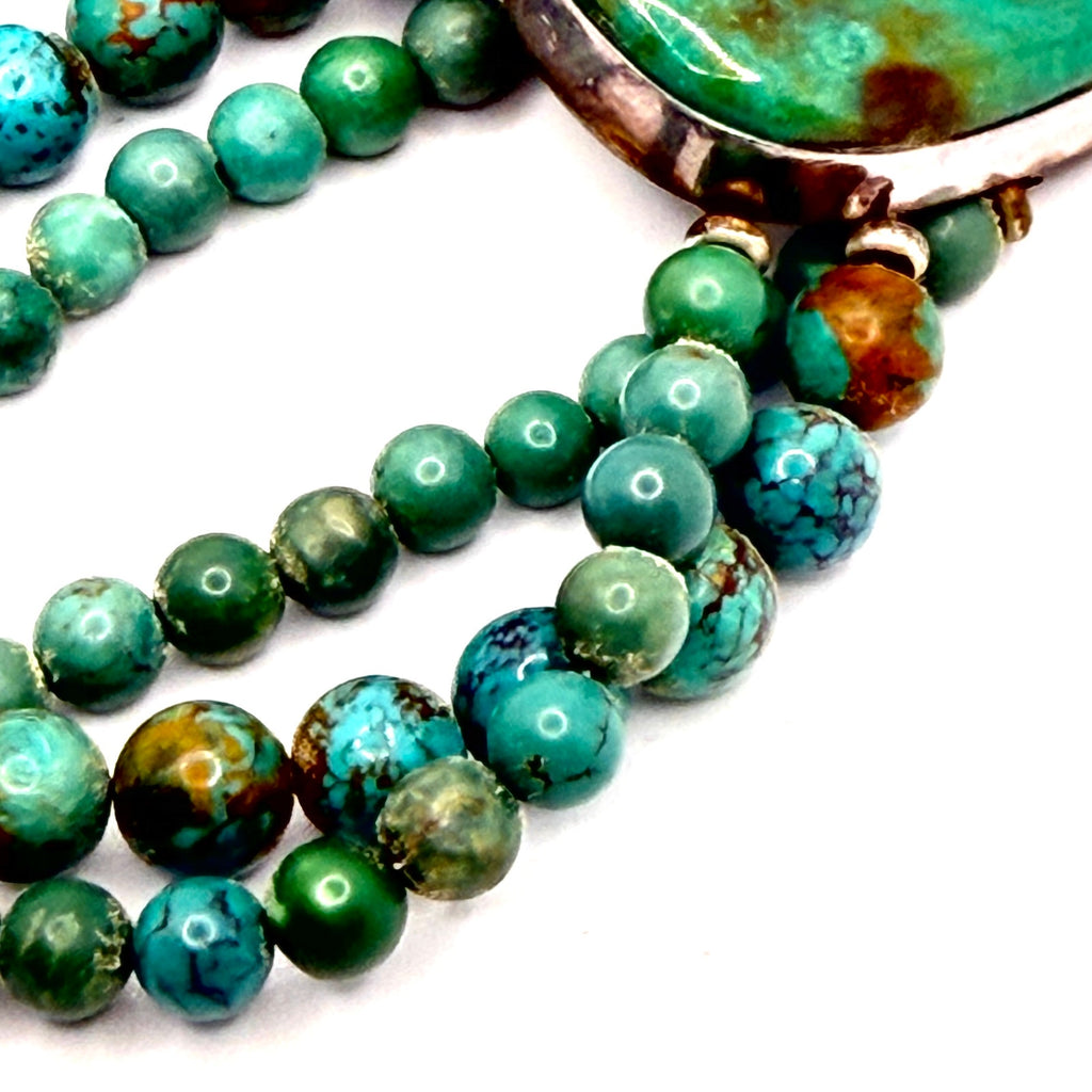 Vintage 90s Stamped Sterling Silver Blue Green Turquoise Triple Strand Bracelet