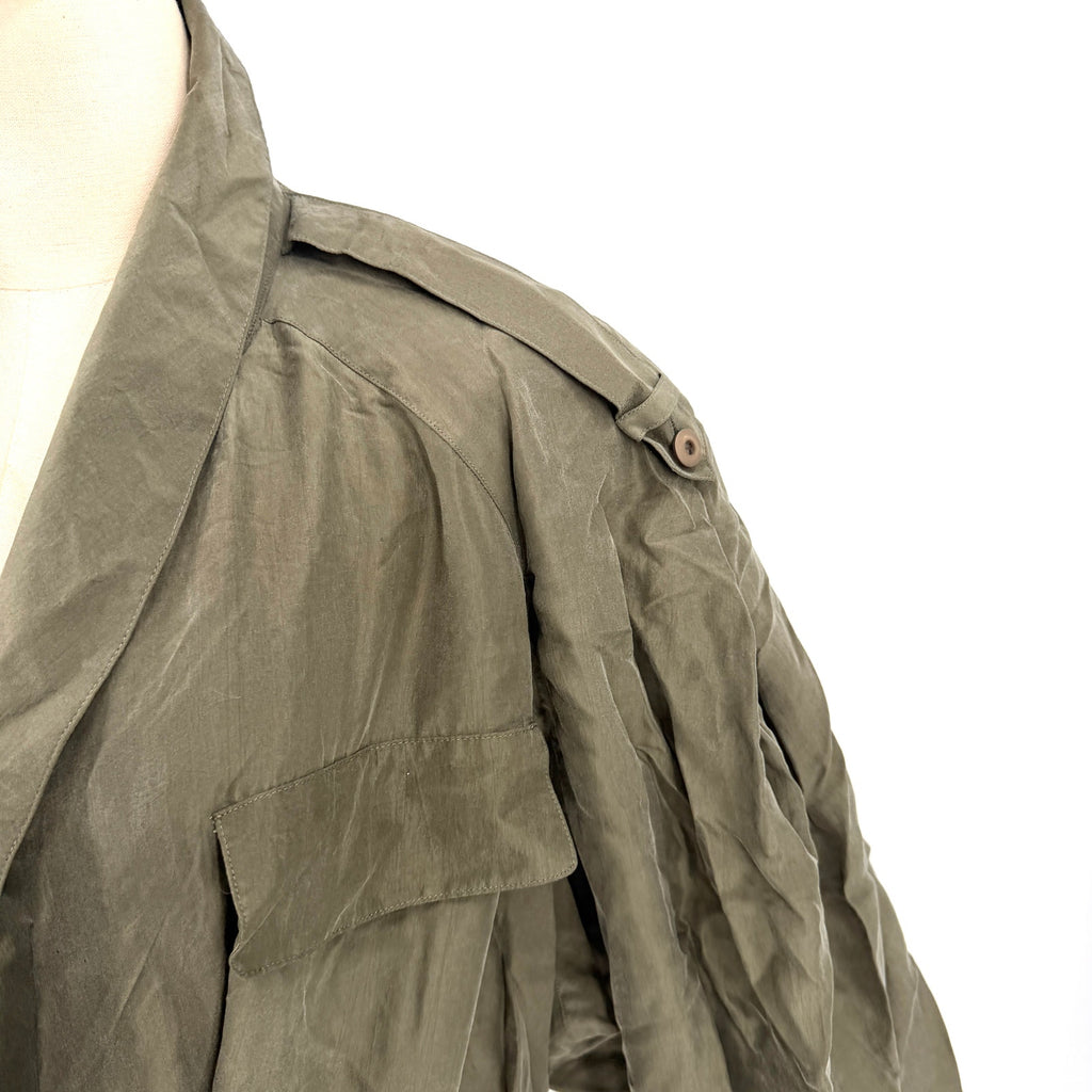 Vintage 80s Argenti Olive Green 100% Silk Lightweight Trench Coat Duster