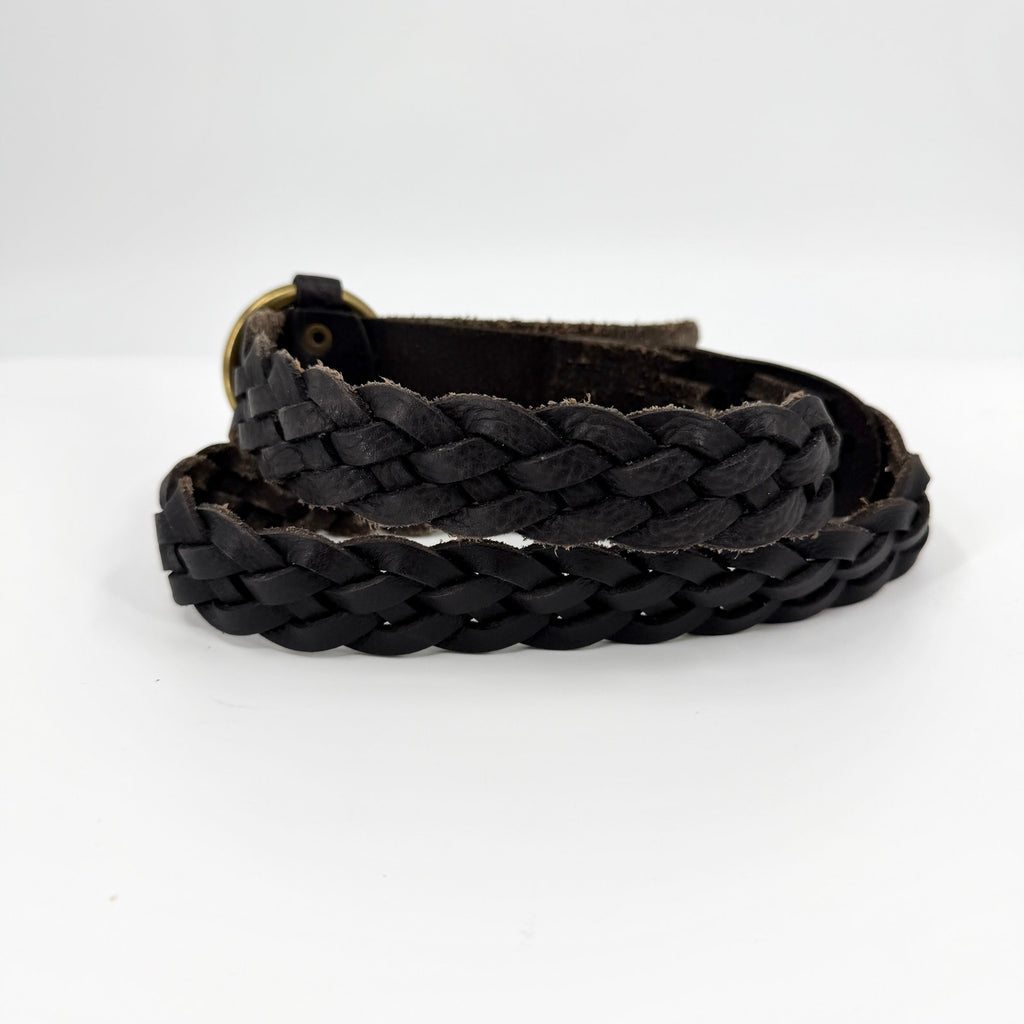 J.Crew Black Genuine Leather Braided O-Ring Buckle Belt