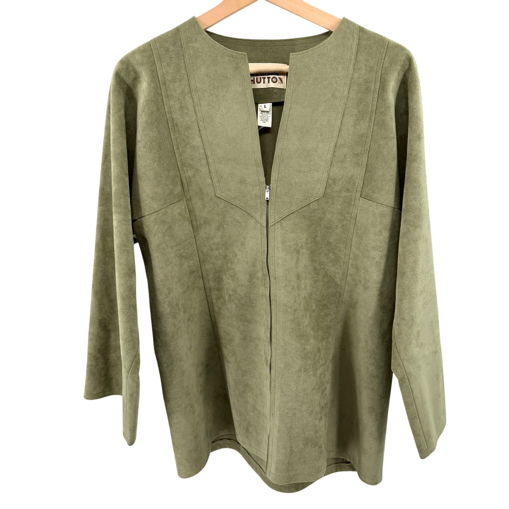 Vintage 80s Linda Hutton Sage Green Faux Suede Zip Jacket