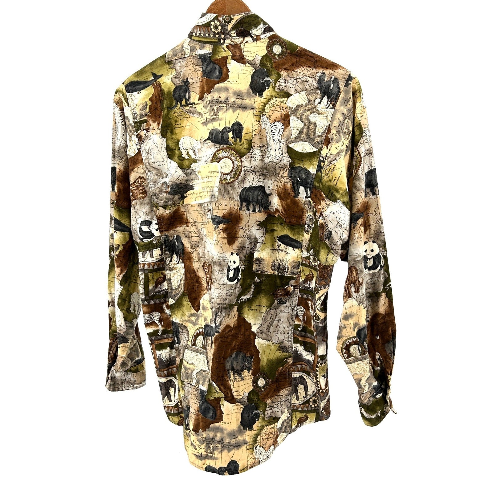 Vintage 90s Gotcha Covered Khaki 100% Cotton Safari Animal Button Down Shirt