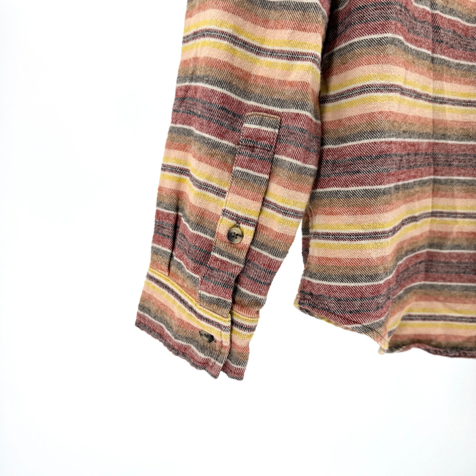 Eddie Bauer Brown Red Yellow Striped 100% Cotton Flannel Workshirt