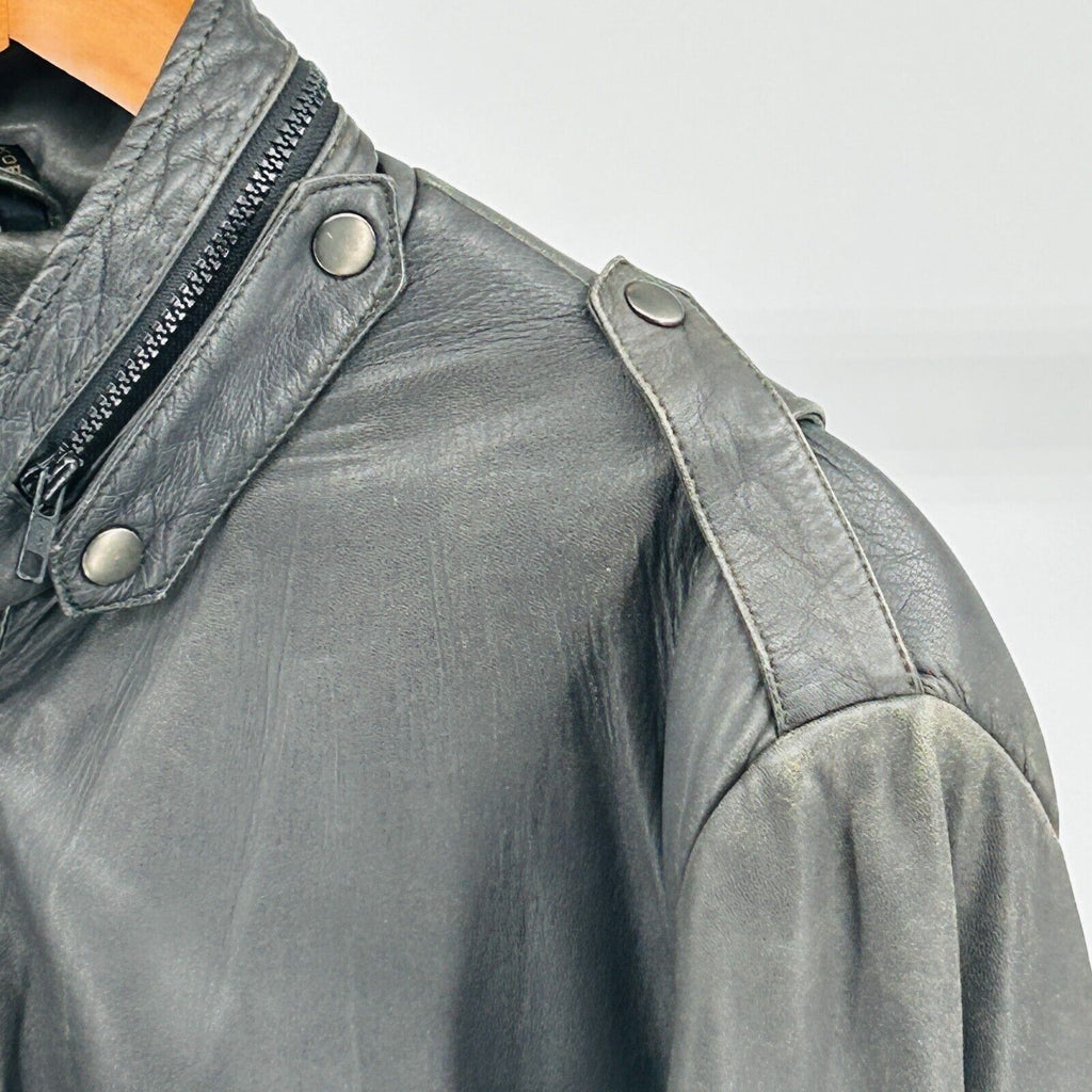 Vintage 80s Bloomingdale's Black Genuine Leather Distressed Bomber Jacket