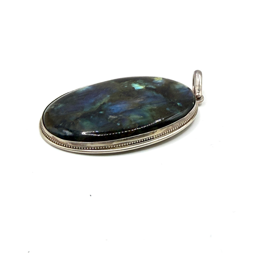 Vintage 90s Stamped Sterling Silver Huge Labradorite Statement Pendant