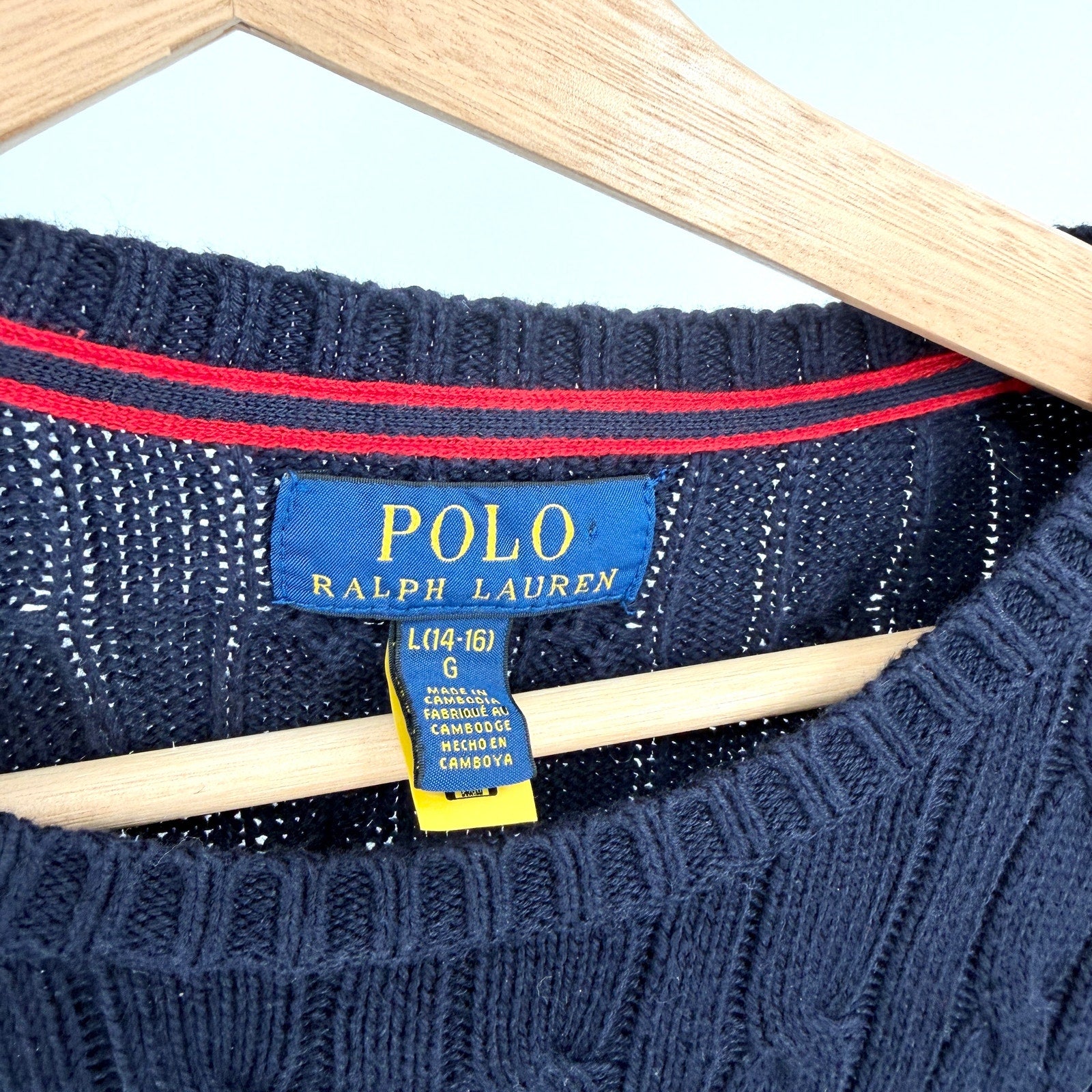 Polo Ralph Lauren Navy Blue 100% Cotton Classic Cable Knit Crewneck Sweater