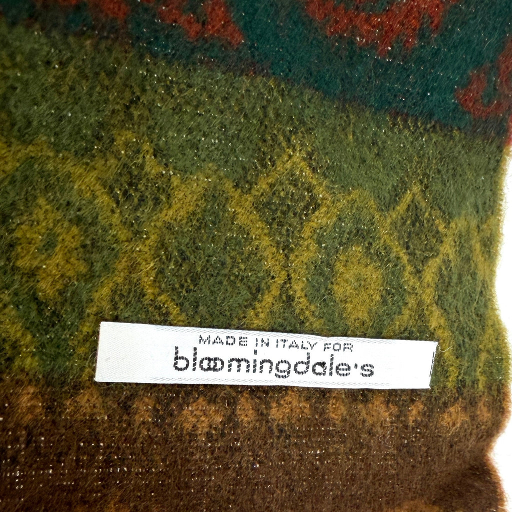 Vintage 90s Bloomingdale's Green Brown Boho Southwest Fringe Wrap Scarf