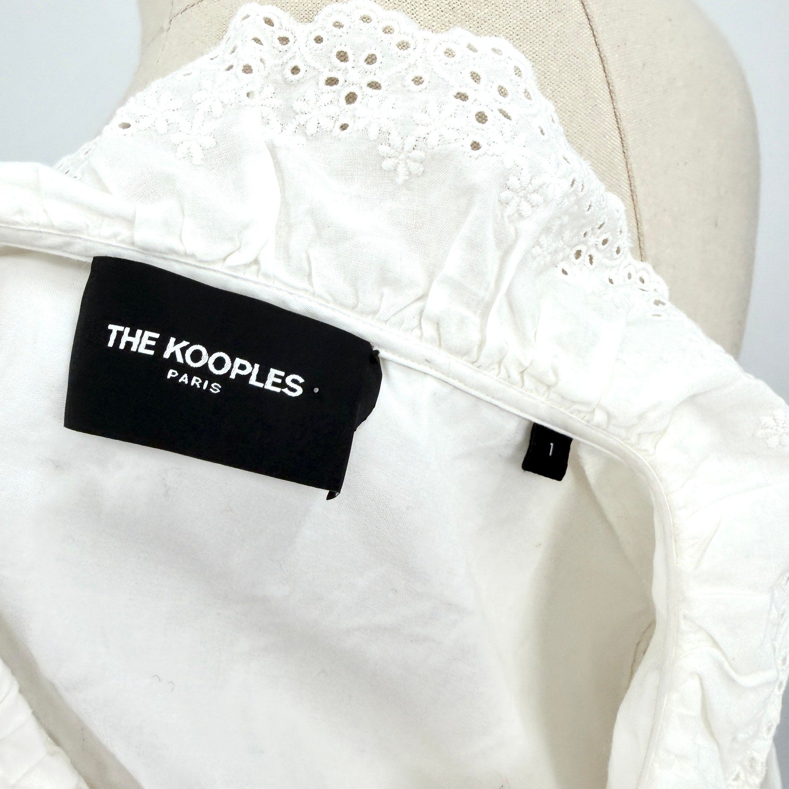 The Kooples White Cotton Lace Ruffle Puff Sleeve Blouse
