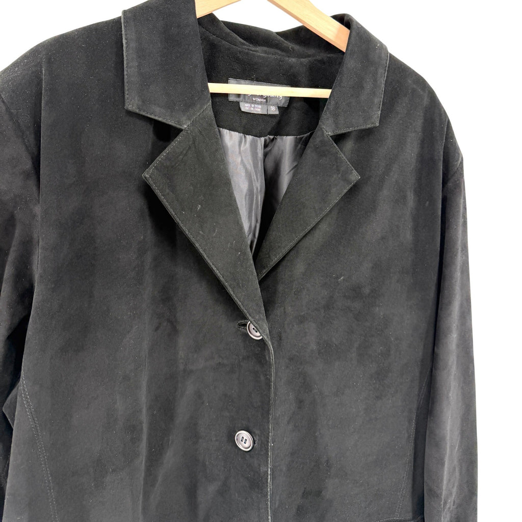 Vintage 90s Margaret Godfrey Black Genuine Suede Notch Lapel Blazer Jacket