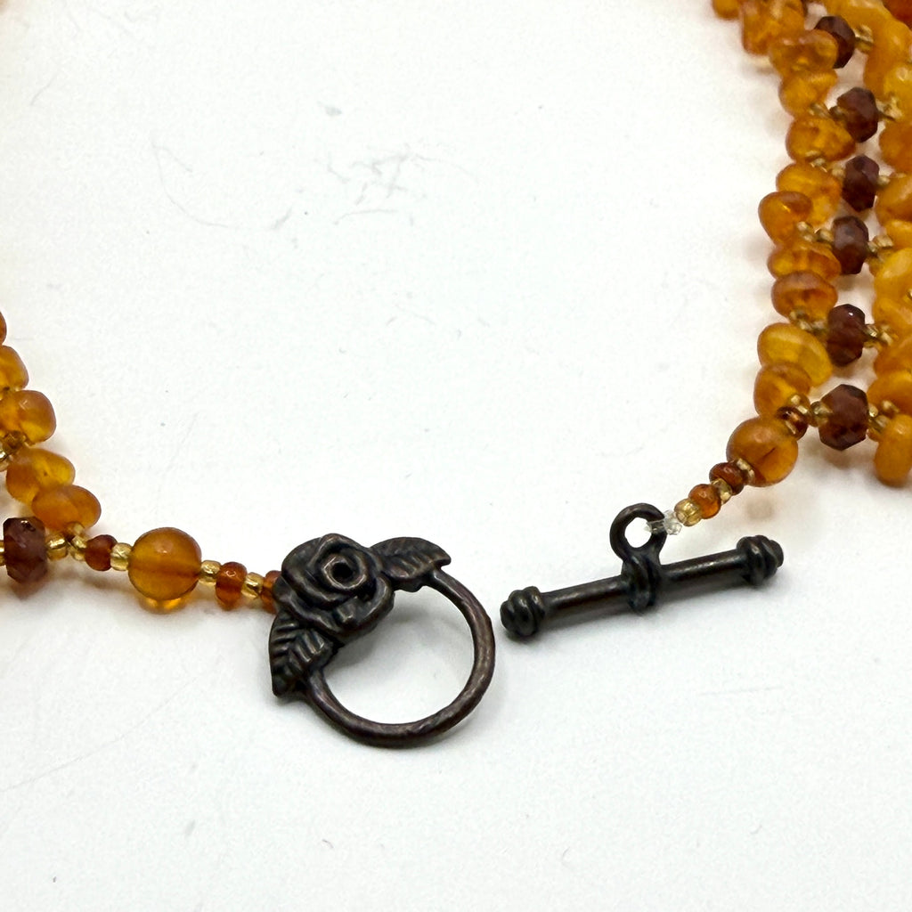 Vintage 90s Handmade Genuine Amber Beads Woven Lattice Collar Choker Necklace