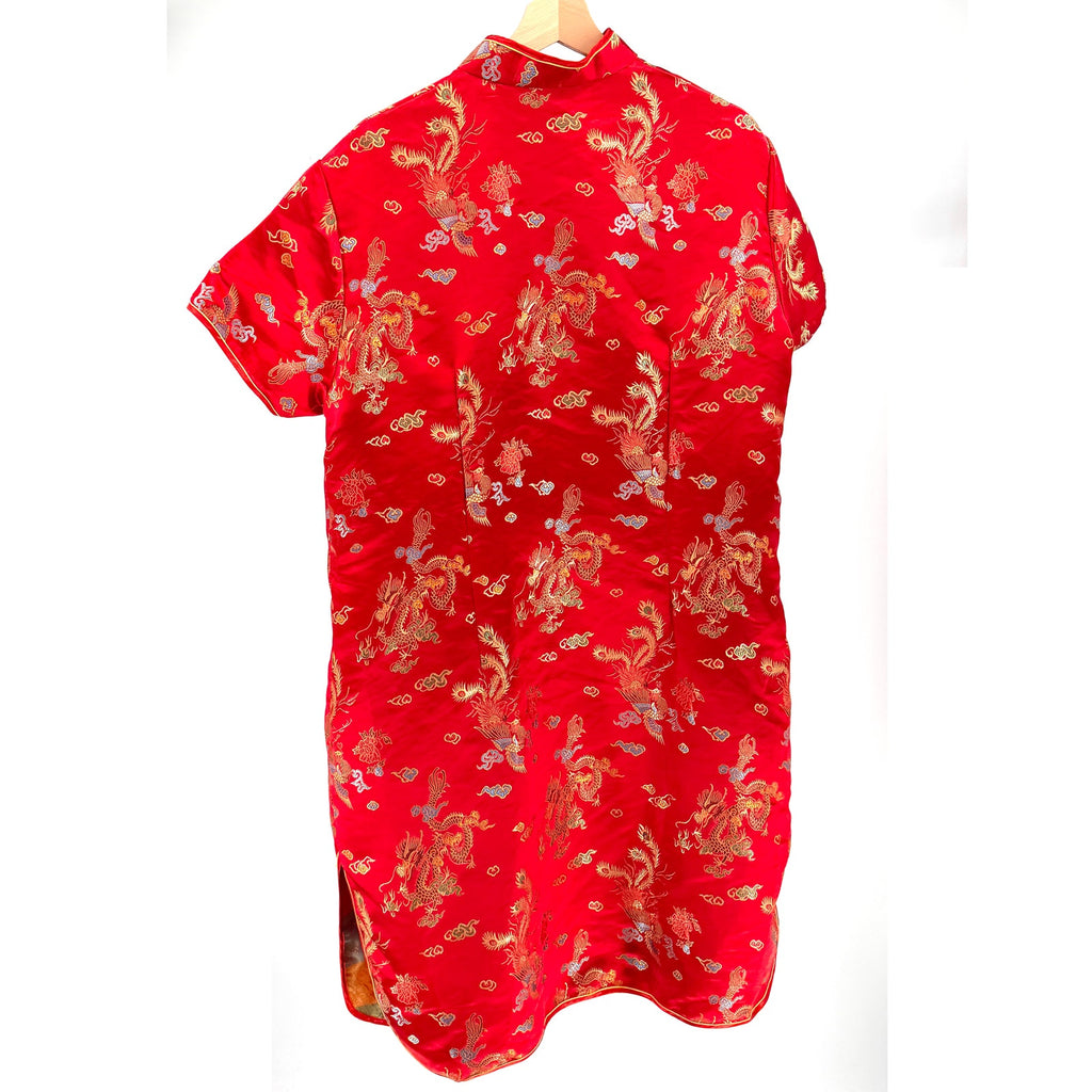 Vintage Y2K Tang Yi Red Dragon Phoenix Embroidery Frog Closure Cheongsam Dress