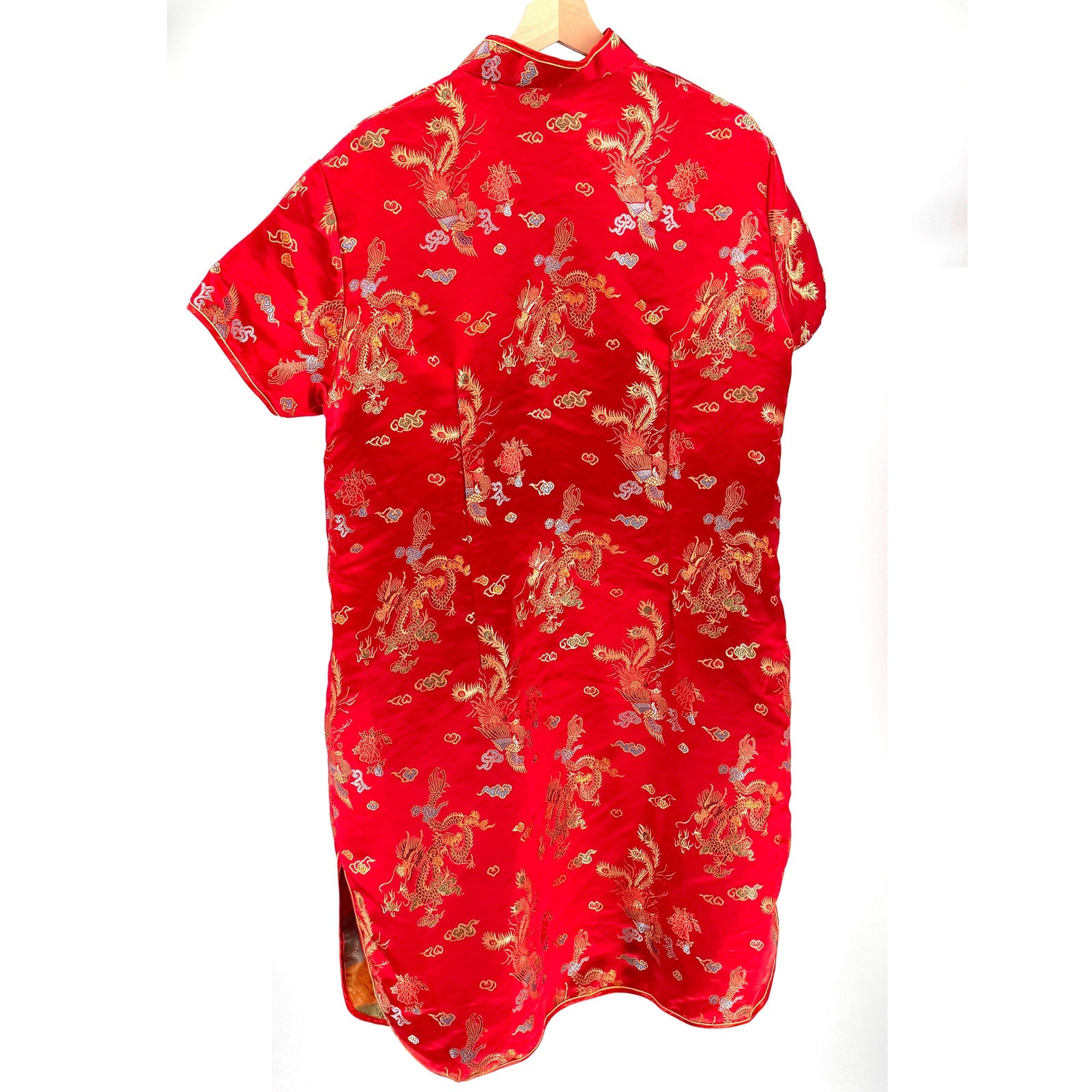 Vintage Y2K Tang Yi Red Dragon Phoenix Embroidery Frog Closure Cheongsam Dress