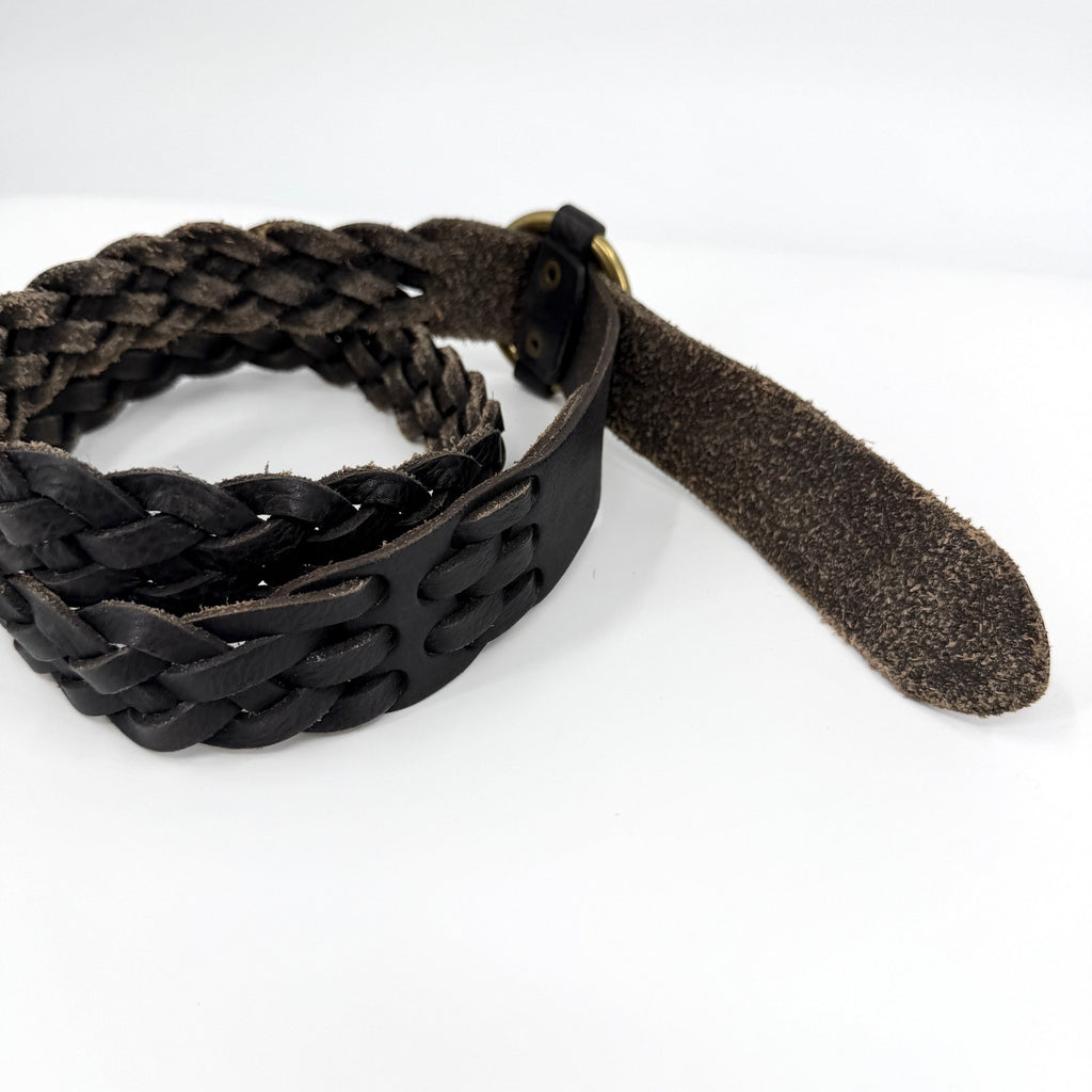 J.Crew Black Genuine Leather Braided O-Ring Buckle Belt