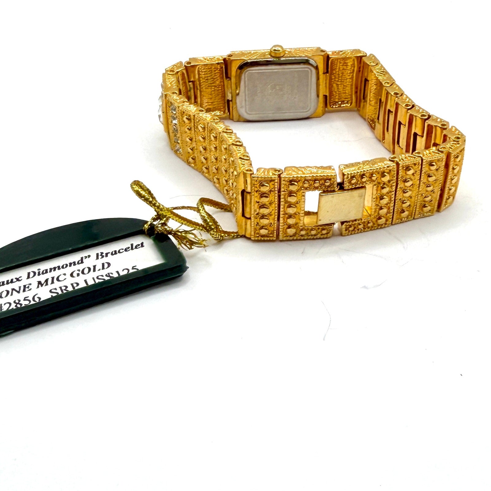 Vintage 80s Geneva One Mic Gold Faux Diamond Glam Cocktail Watch Bracelet