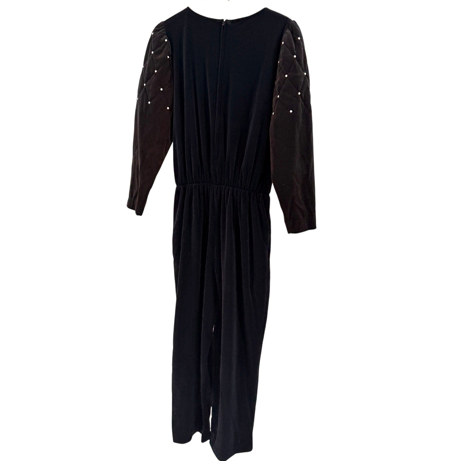 Vintage 80s Leigh Karmitz Periphery Black Velour Faux Pearl Jumpsuit