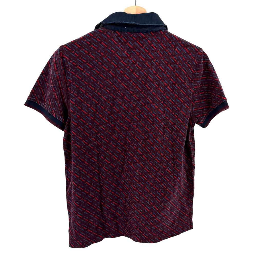 Tommy Hilfiger Maroon All Over Print 100% Cotton Logo Polo Shirt