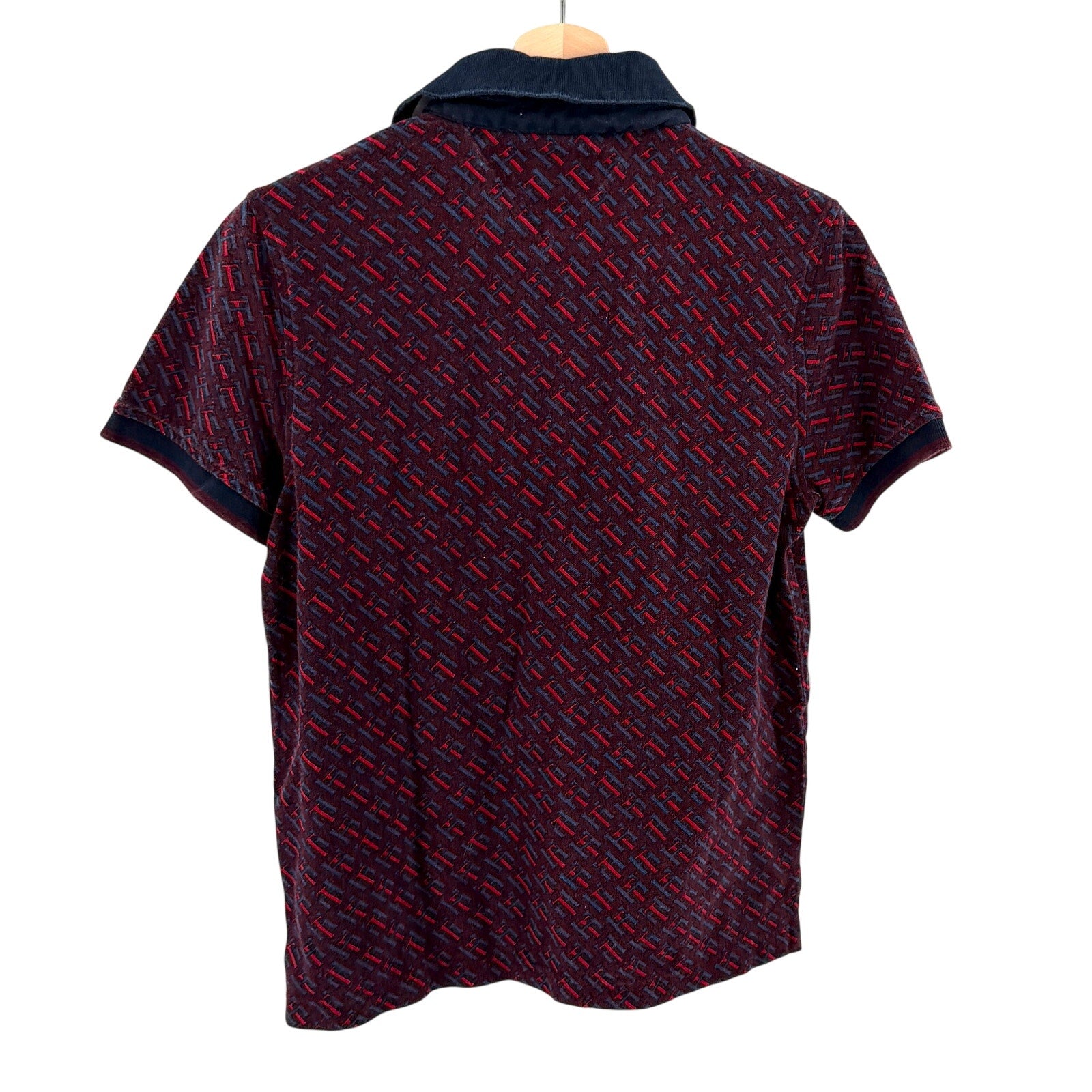 Tommy Hilfiger Maroon All Over Print 100% Cotton Logo Polo Shirt