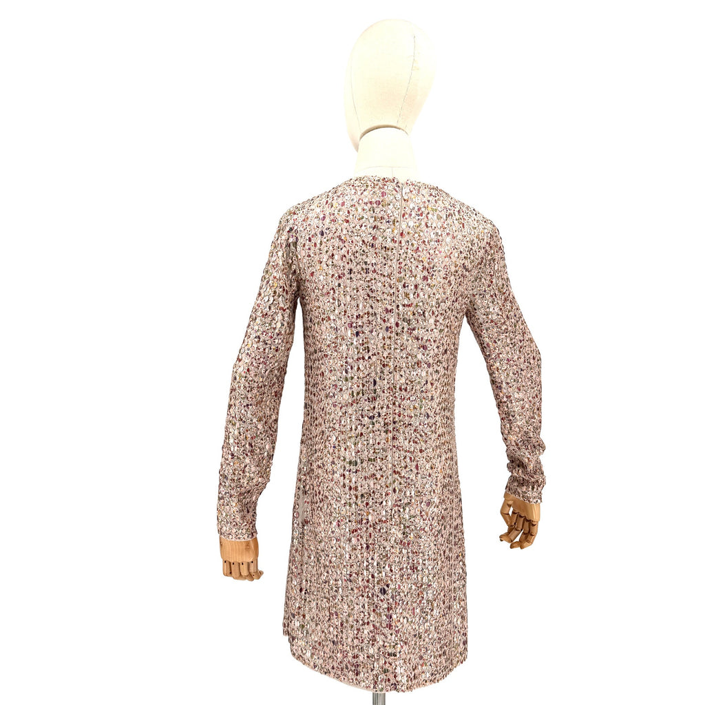 ML Monique Lhuillier Nude Rose Gold Glam Statement Sequin Paillette Mini Dress