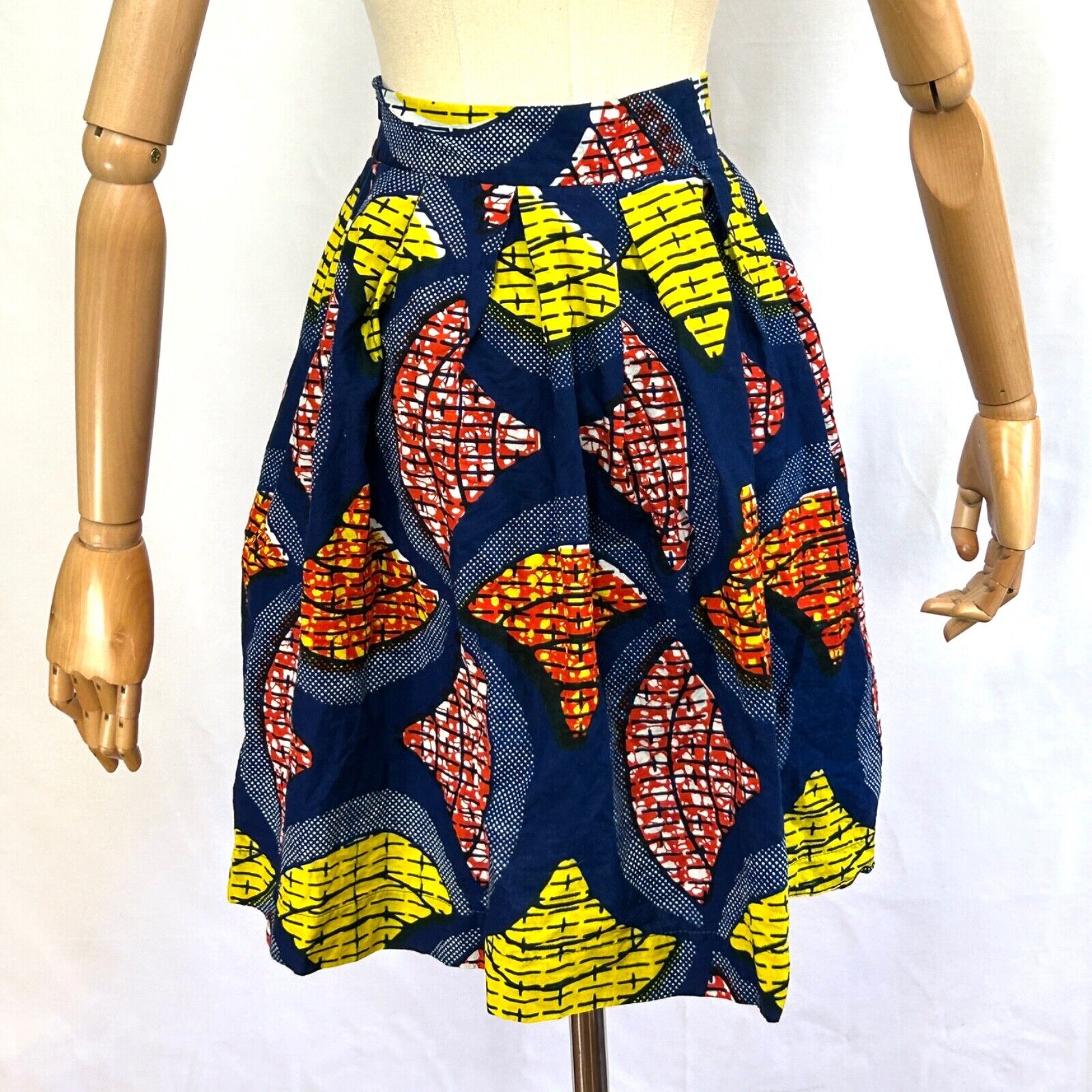 Handmade Nigeria Ankara Wax Print Blue Yellow 100% Cotton Geometric Mini Skirt
