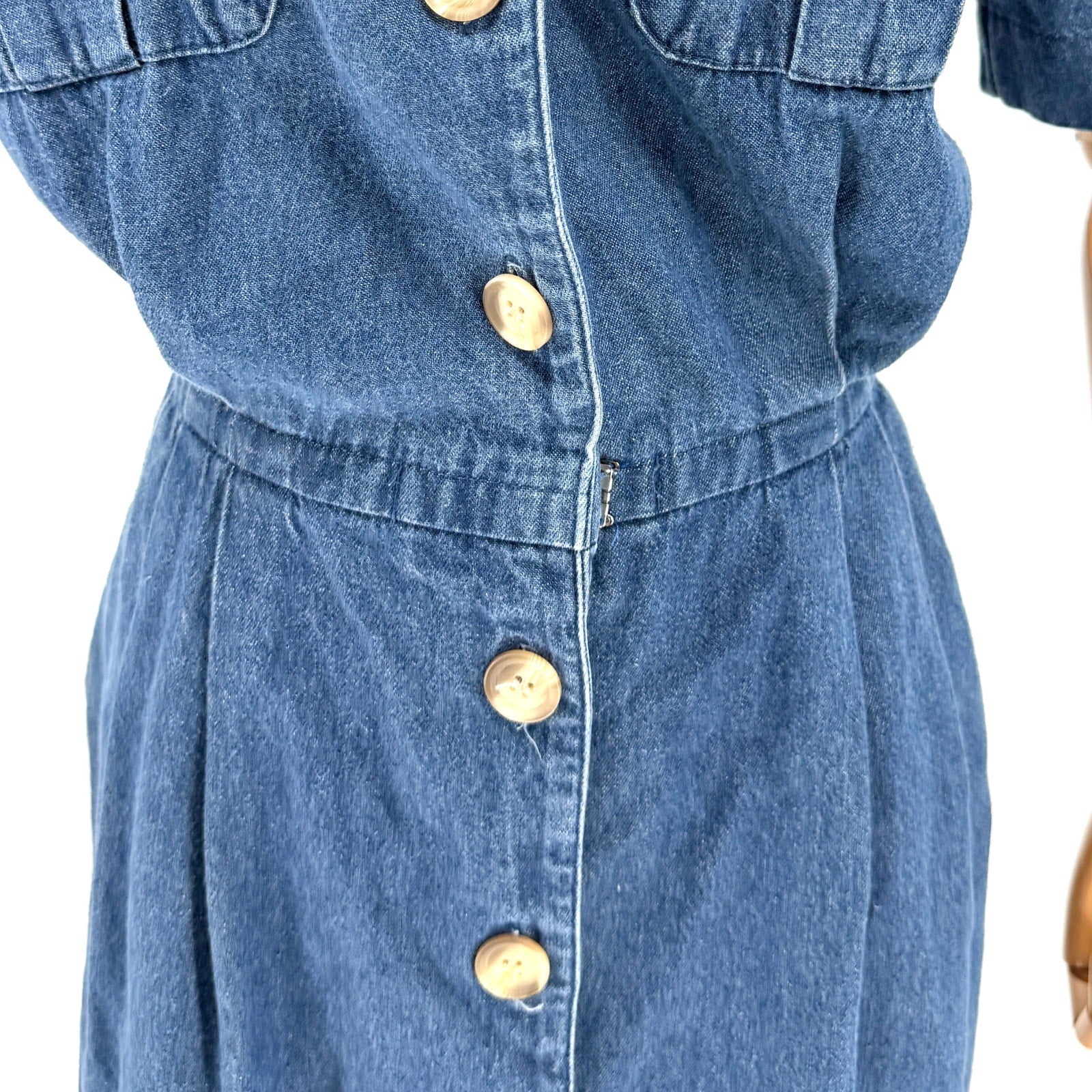 Vintage 90s Talbots Blue 100% Cotton Americana Utility Pocket Shirt Dress