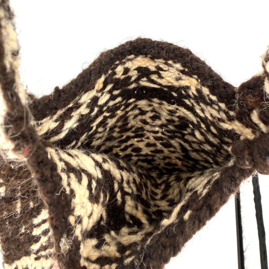 Vintage 70s Small Dark Brown & Cream 100% Wool Bird Motif Peruvian Purse