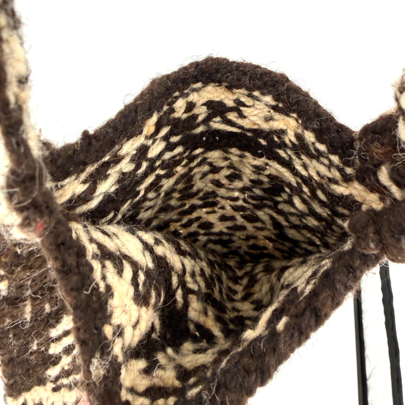 Vintage 70s Small Dark Brown & Cream 100% Wool Bird Motif Peruvian Purse