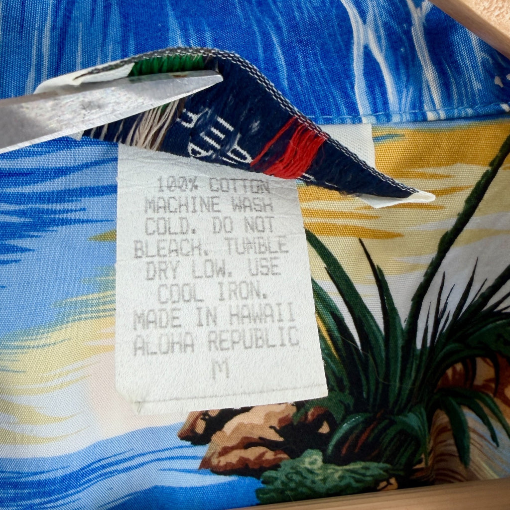 Vintage 90s Aloha Republic Blue 100% Cotton Tropical Hawaiian Shirt