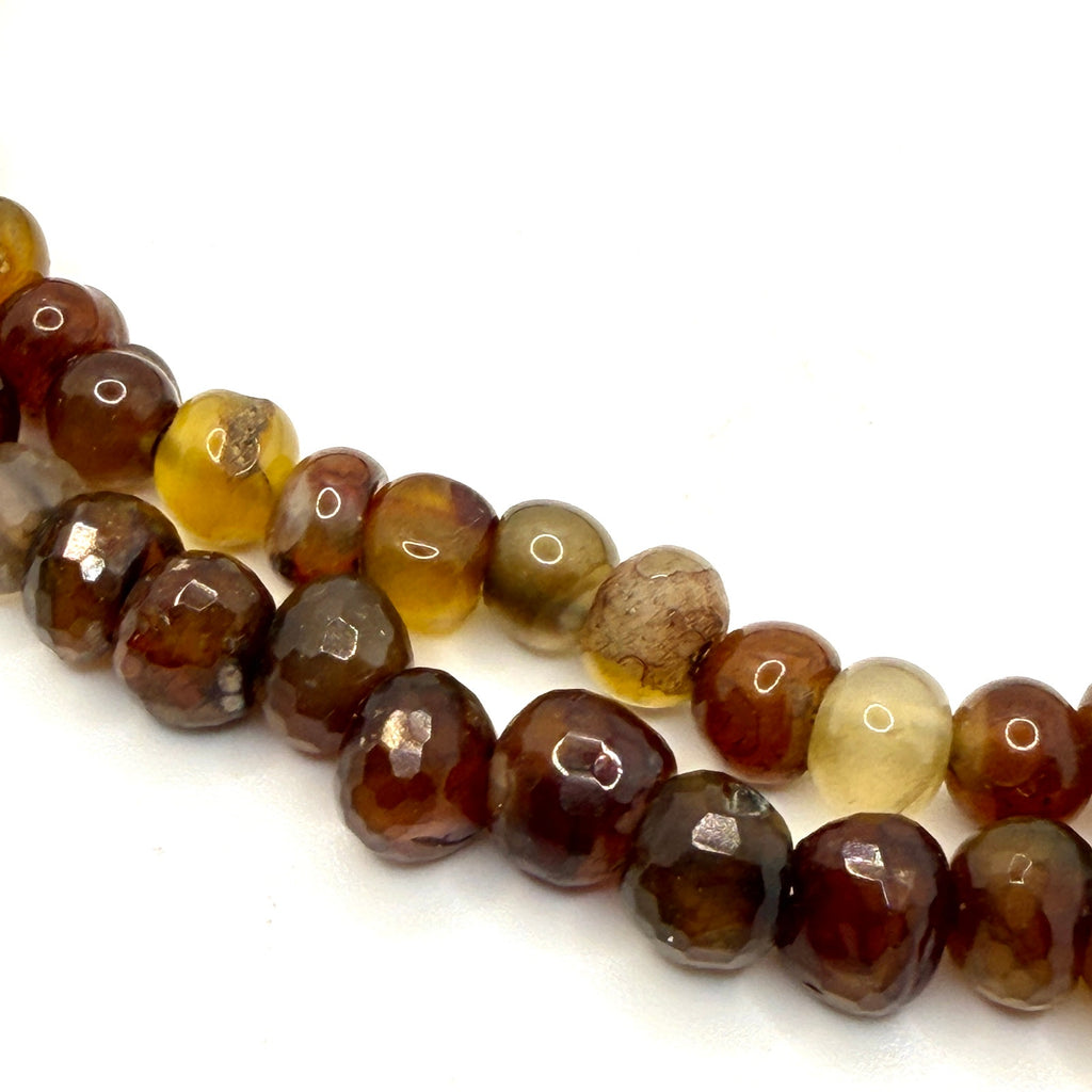 Vintage 90s Multi Earth Tone Agate Sterling Silver Stamped Two Strand Necklace