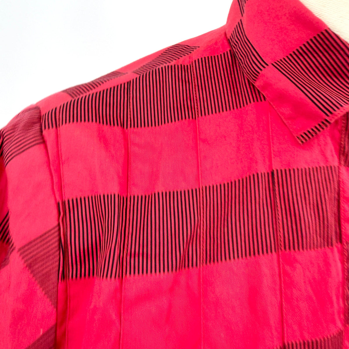 Vintage 80s Albert Nipon Red 100% Cotton Checkerboard Shirt Dress