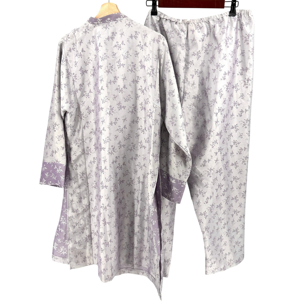 Vintage 90s Oscar de la Renta Lavender Floral Satin Pajama Set