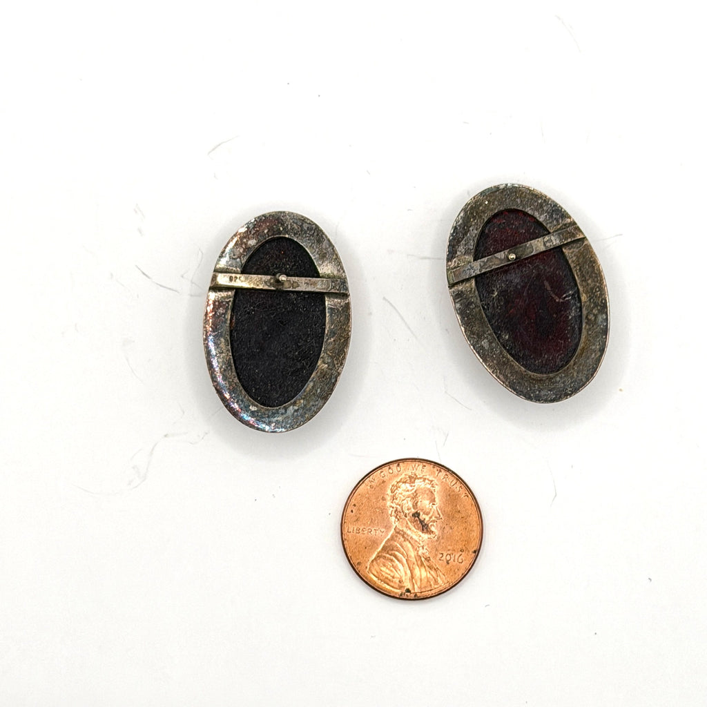 Vintage 90s Cognac Sterling Silver Baltic Amber Stamped Oval Stud Earrings
