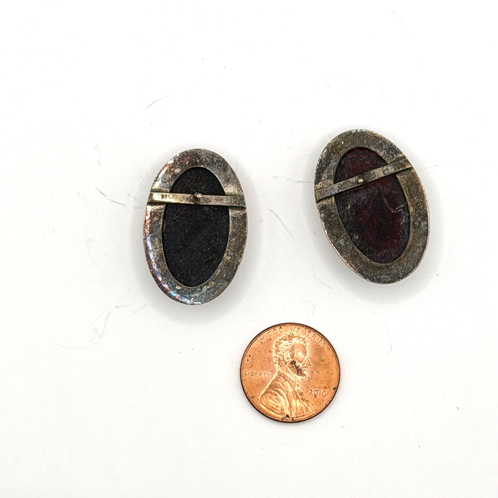 Vintage 90s Cognac Sterling Silver Baltic Amber Stamped Oval Stud Earrings