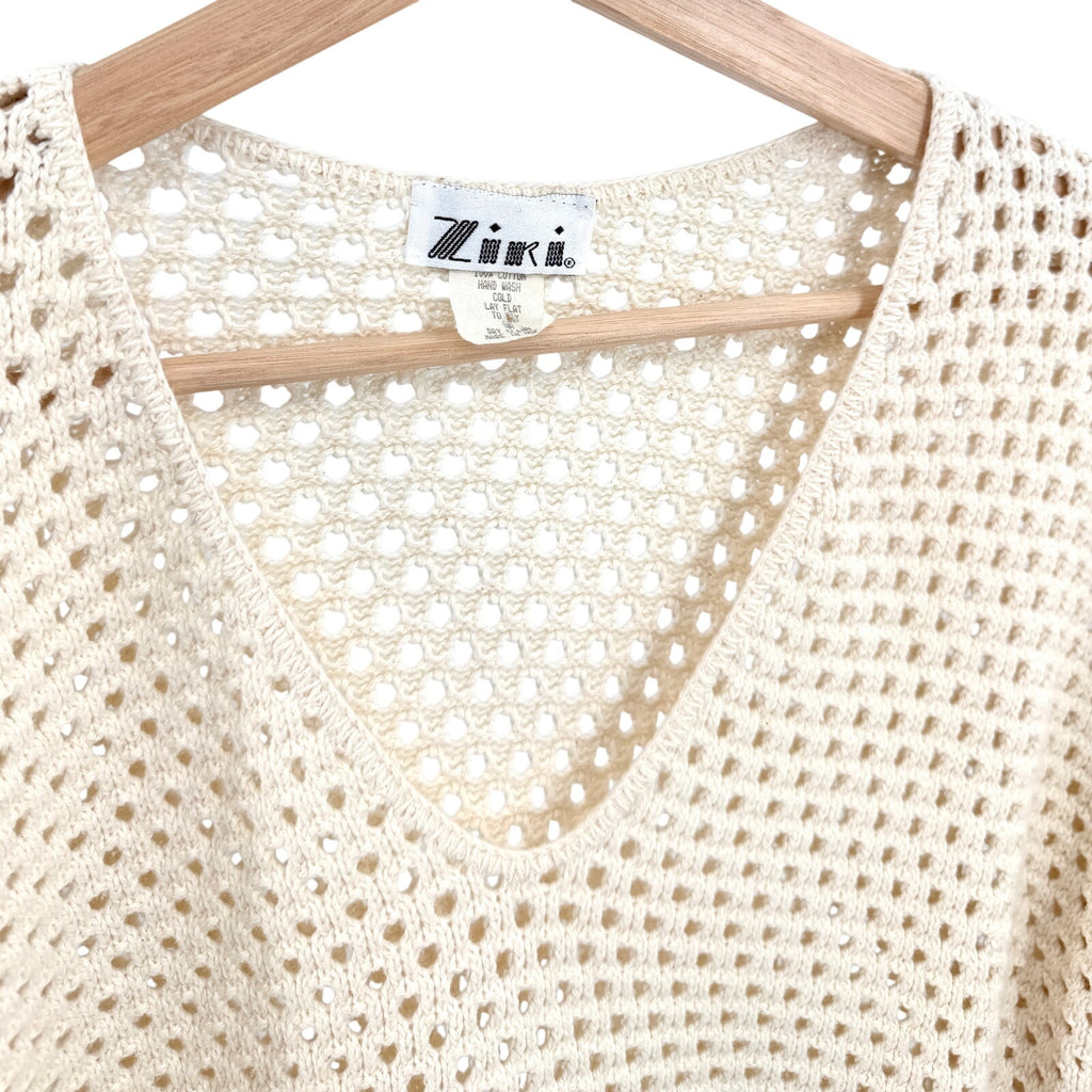 Vintage 90s Ziki Cream 100% Cotton Crochet Knit Boho Tunic Sweater