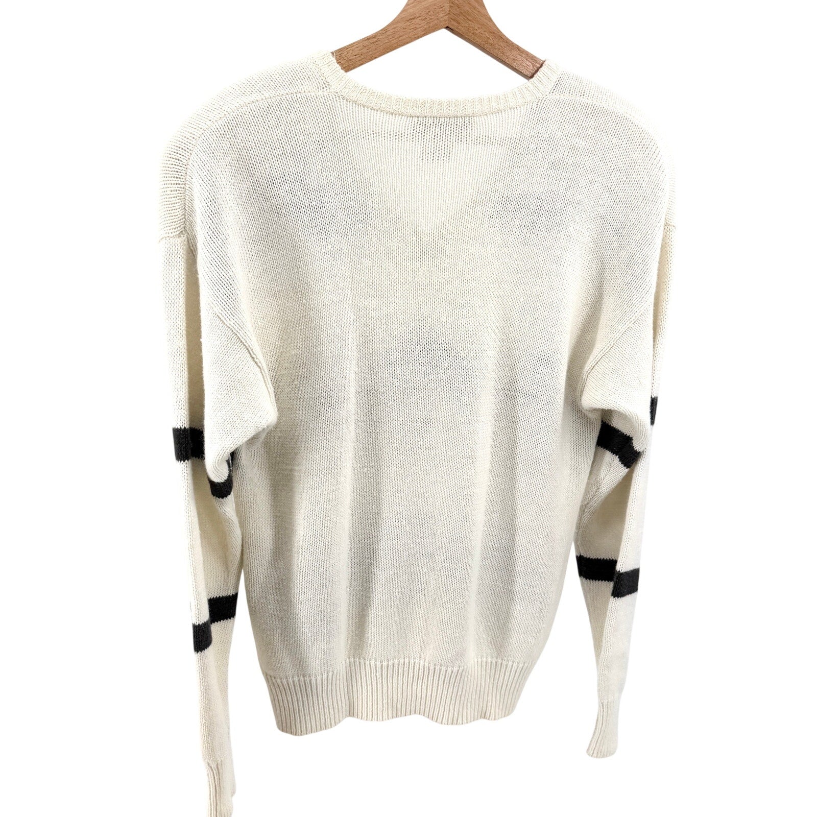 Vintage 80s Raoul Petite Ivory Black Chevron Knit Sweater