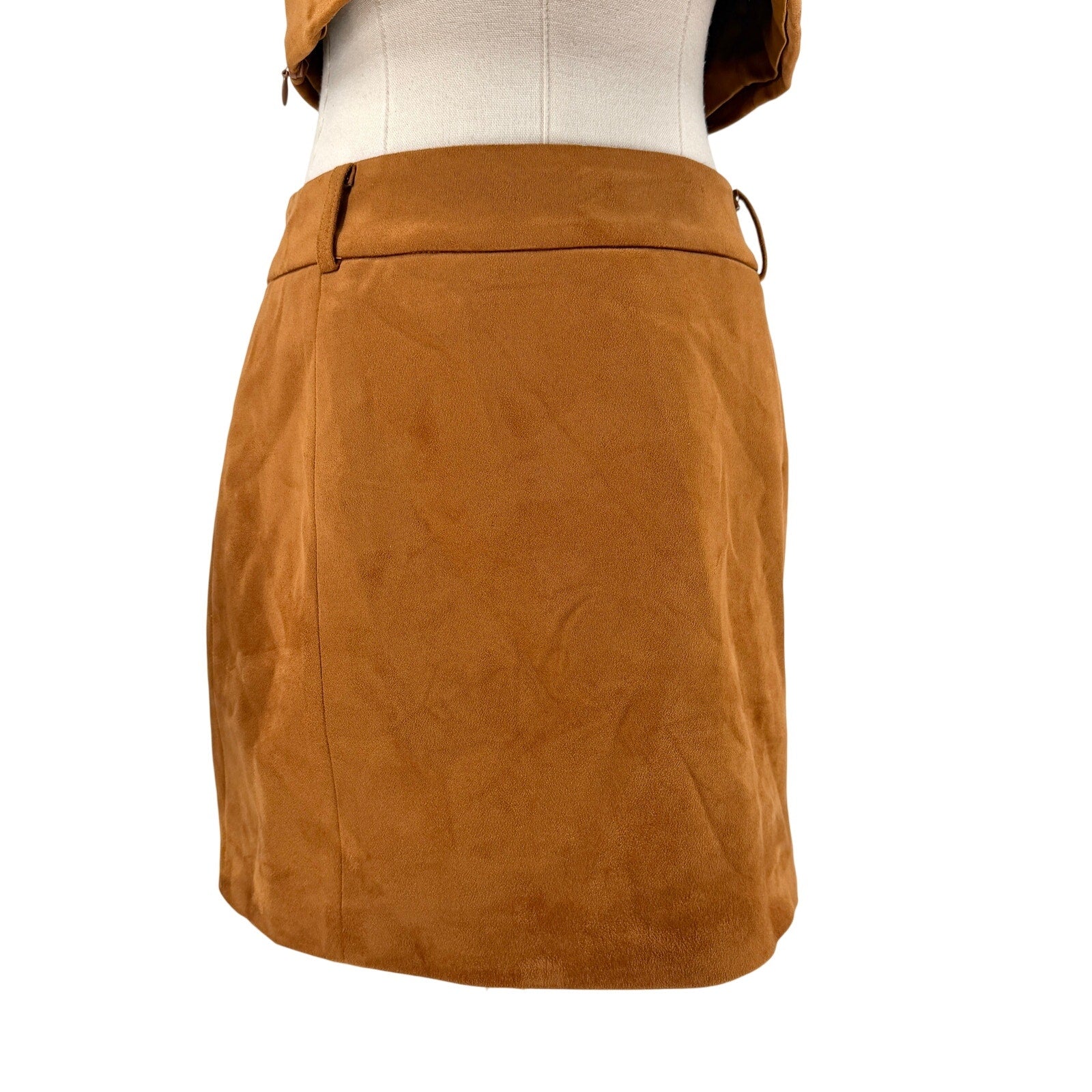 New JW PEI Brown Faux Suede Two Piece Crop Top Mini Skirt Set