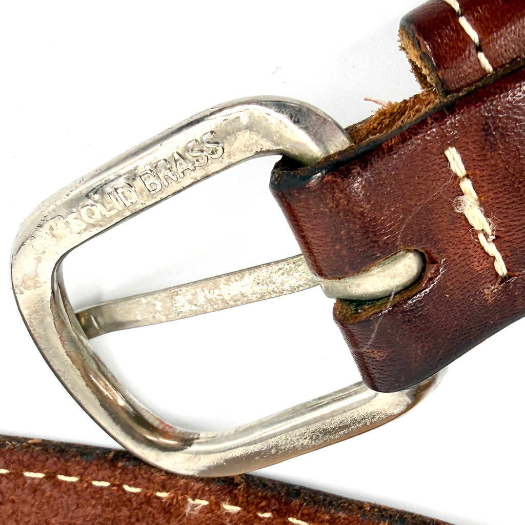 Vintage 90s Tan Navy Blue Genuine Leather Patriotic Marlin Web Belt