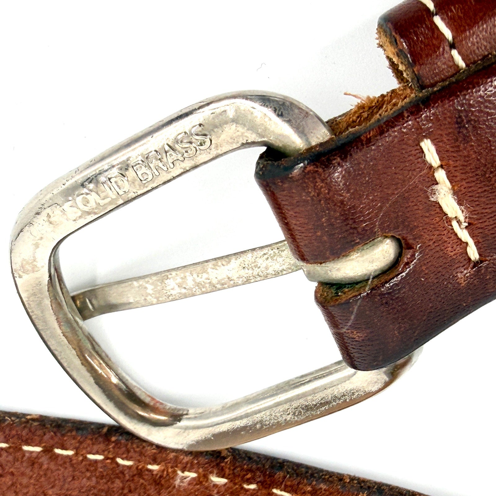 Vintage 90s Tan Navy Blue Genuine Leather Patriotic Marlin Web Belt