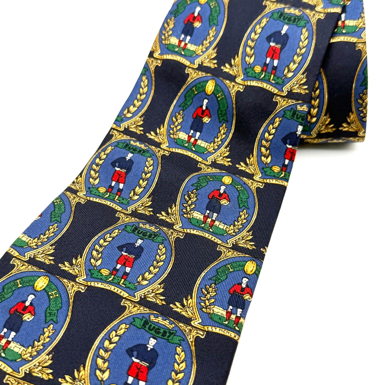 Vintage 90s Tommy Hilfiger Navy 100% Silk Rugby Crest Necktie