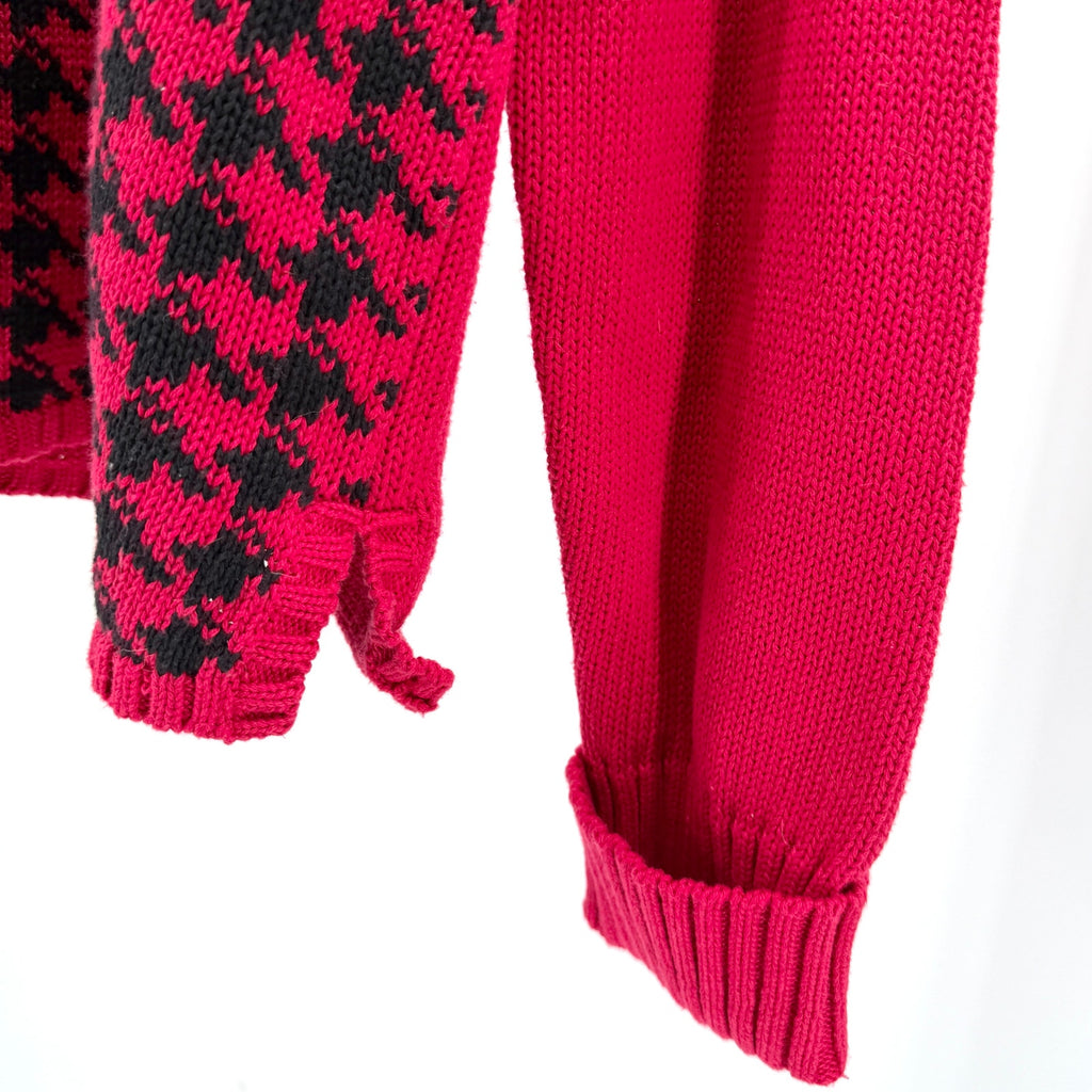 Vintage 90s Jeanne Pierre Red 100% Cotton Houndstooth Turtleneck Sweater