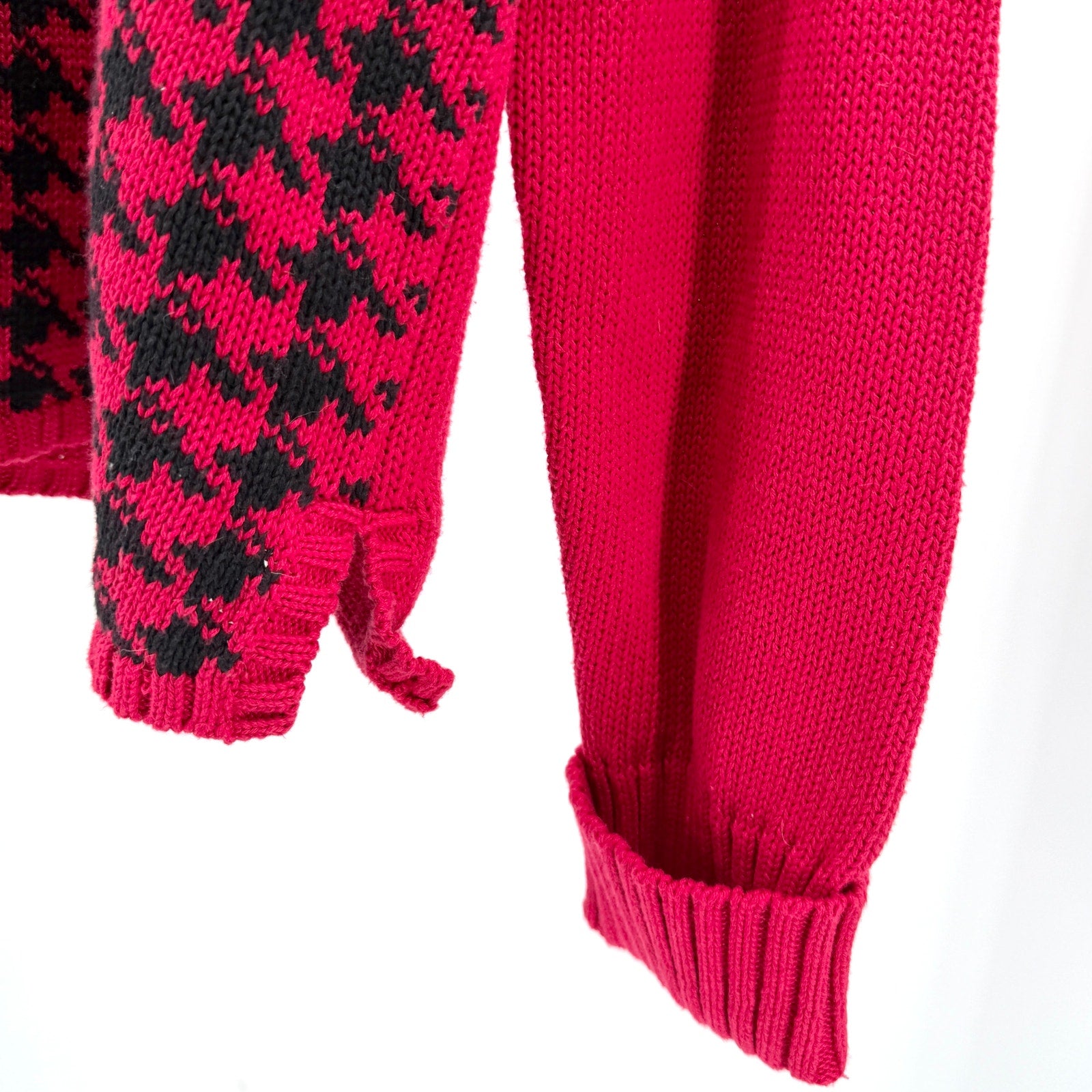 Vintage 90s Jeanne Pierre Red 100% Cotton Houndstooth Turtleneck Sweater