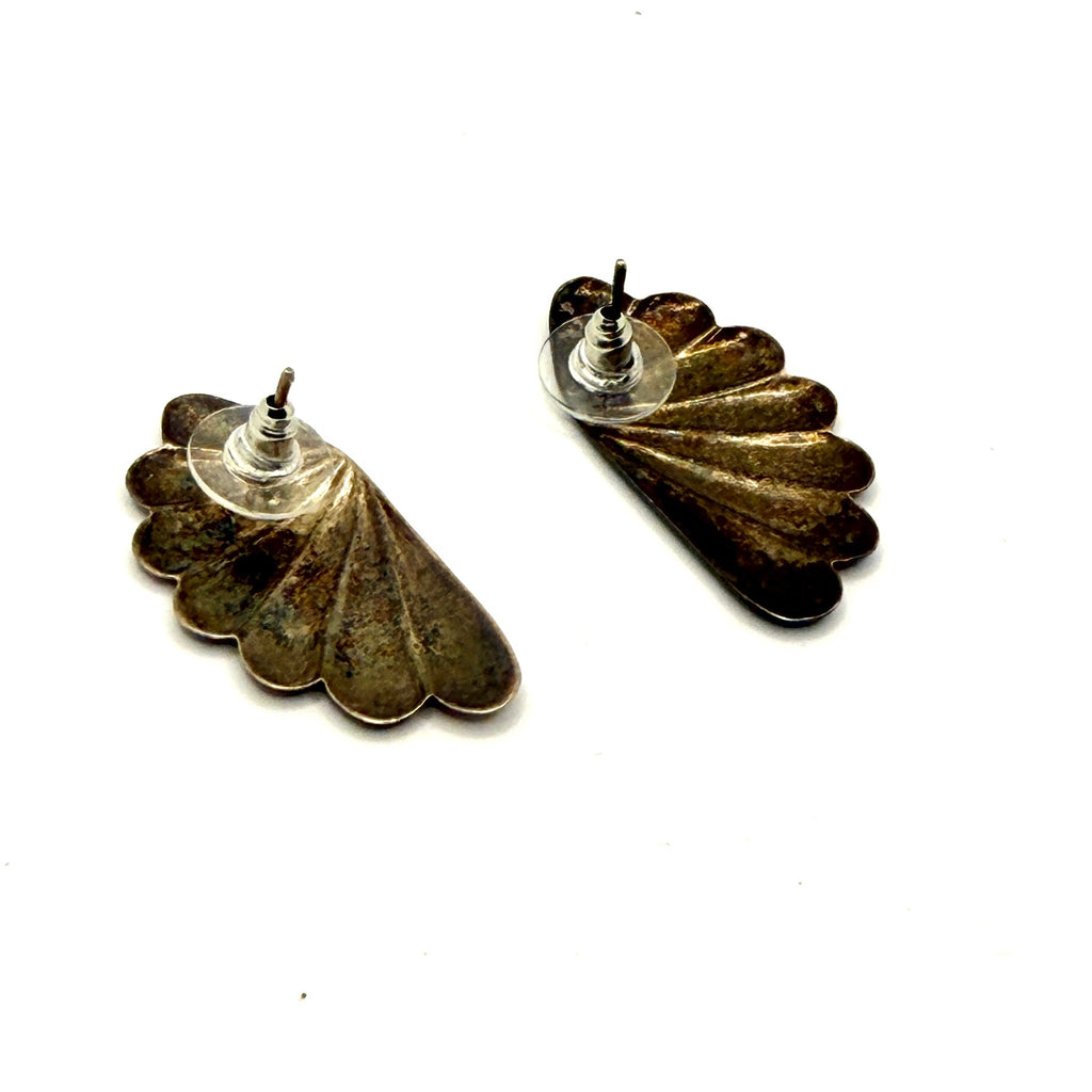Vintage 90s Sterling Silver Fluted Fan Wing Stud Earrings