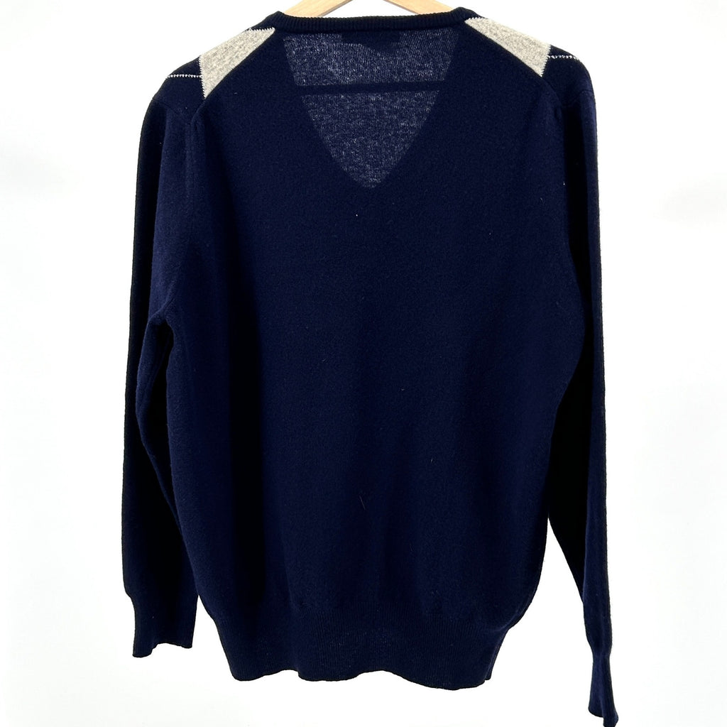 Vintage 70s Rodin Navy Blue Red Argyle Wool V-Neck Pullover Sweater