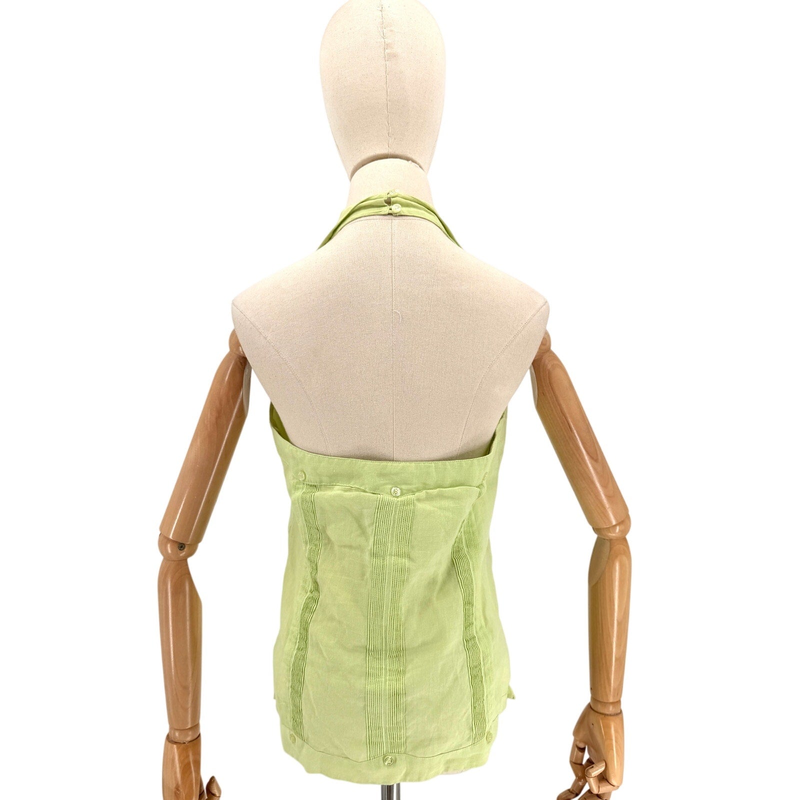 Alexandra Nicole Pistachio Green Linen Guayabera Halter Top