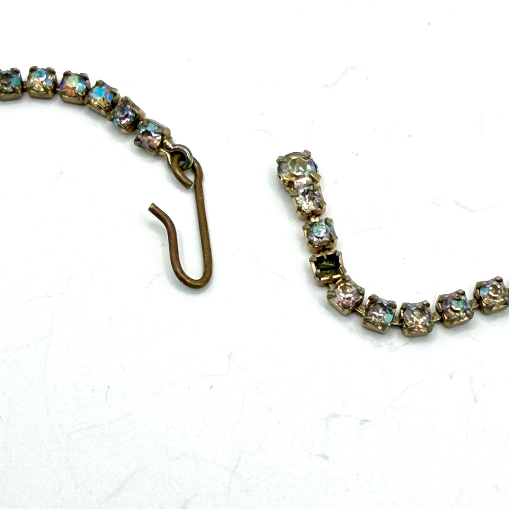 Vintage 70s Multi Gold Rhinestone Glass Bohemian Fringe Teardrop Bib Necklace