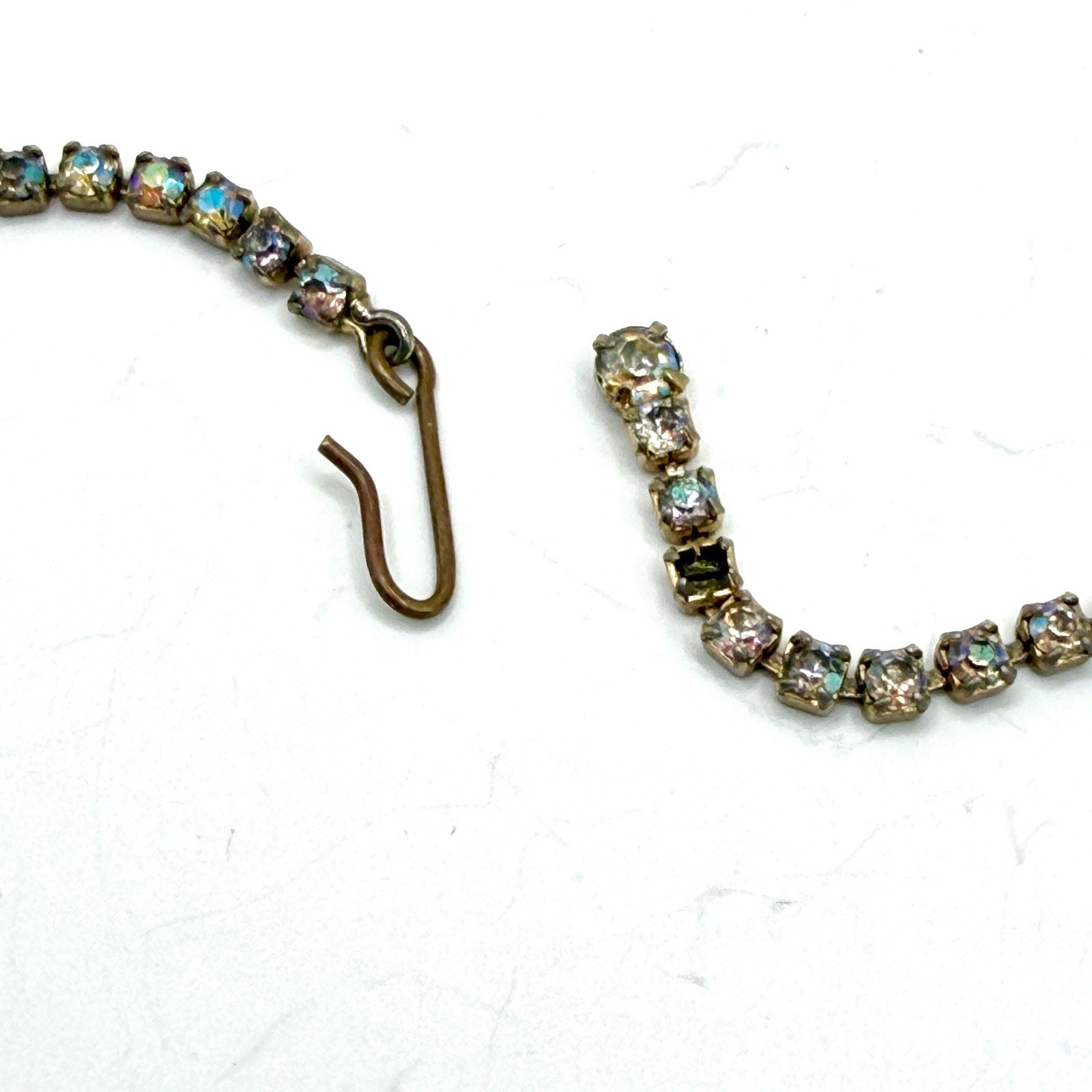 Vintage 70s Multi Gold Rhinestone Glass Bohemian Fringe Teardrop Bib Necklace